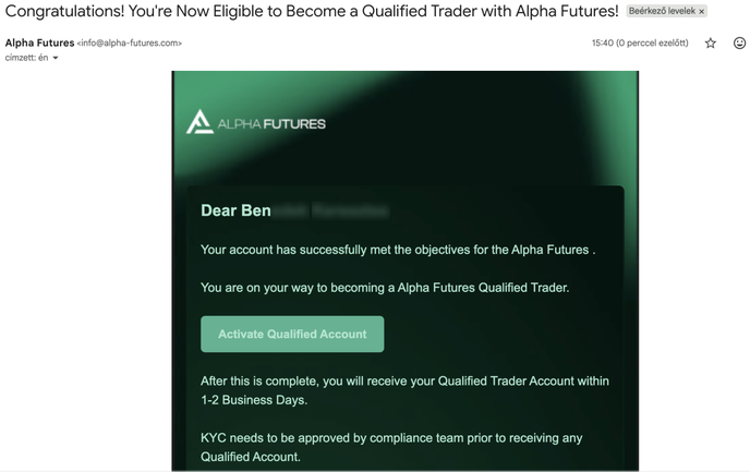 Alpha Futures qualified account confirmation