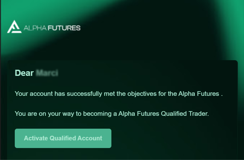 Alpha Futures qualified account confirmation